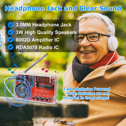 Man using FM Radio Soldering Practice Kit With LED Display And Auto Station Search, Portable Hands On Solder Project.
