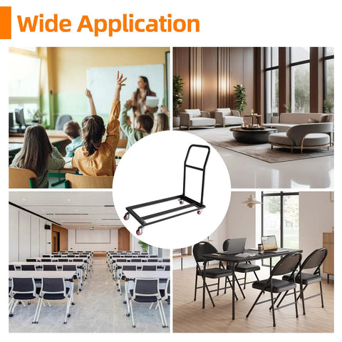 Heavy Duty Black Folding Chair Dolly Built Dang Tough With Reinforced Steel Frame And Anti Rust Coating For Smooth Event Setup And High Capacity Moving Cart in various settings.