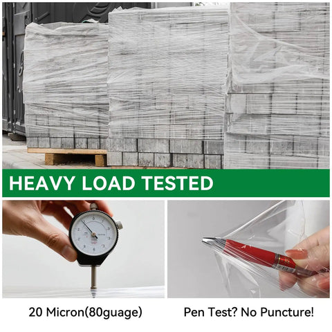 Heavy Duty Stretch Film Shrink Wrap Roll Pack Five Inch By Twelve Hundred Feet Eighty Gauge With Six Hundred Percent Stretch Self Adhering No Residue Grips Tight Plastic Wrap For Moving Packing Shipping Furniture And Pallet Stabilization Twelve Rolls covering stacked pallets, load tested