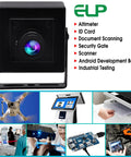 5 Megapixel USB Camera Workhorse with 3.6mm Fixed Lens, aluminum case, OV5640 sensor, shown in various industrial use applications.
