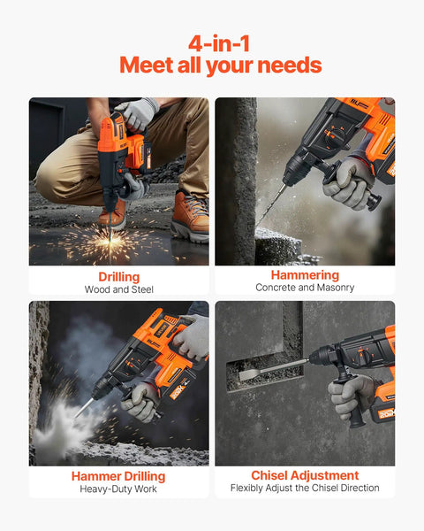 3600W Electric Demolition Hammer Heavy Duty Concrete Breaker with 1400 RPM; drilling, hammering, adjusting chisel directions