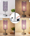 Rose Gold Crystal Touch Lamps Set Of 2 With Dual USB Ports, 3 Way Dimmable Nightstand Lights, showing off, low, medium, high brightness