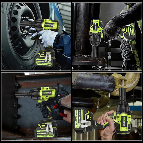 Heavy Duty Cordless Impact Wrench Delivers 1000 Nm Torque And 738 ft-lbs for tire swaps and DIY auto work, shown with dual batteries.