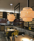 Handwoven Bamboo Pendant Light For Boho Farmhouse Vibe, 15.75 Inch Rattan Hanging Lamp in modern dining room
