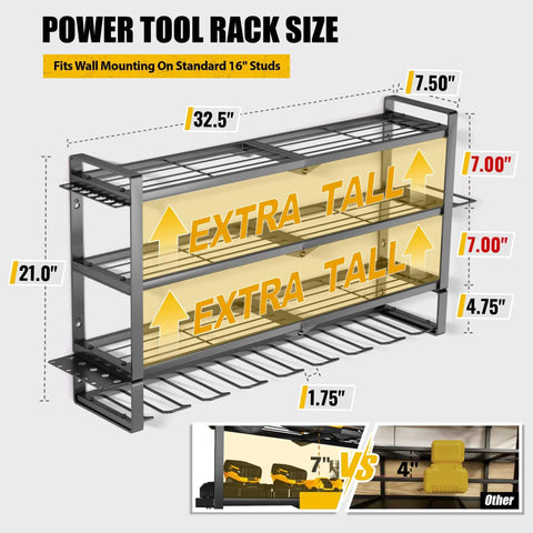 Large Power Tool Organizer Wall Mount 4 Tier Heavy Duty Metal Storage Rack Holds 400lbs With 8 Cordless Drill Holders