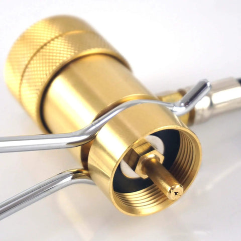 Close-up of brass burner tube on Self Igniting 3Ft Hose Gas Welding Torch With Swirl Flame Brass Burn Tube Handy Hanging Clip