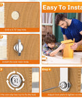 Installation steps for Five Eighths Inch Thumb Operated Offset Cam Lock Set Keyless Five Piece Compartment Lock shown with child and father.