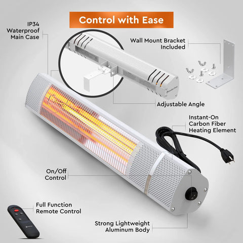 Electric Indoor Outdoor Patio Heater With Remote Control 1500W Delivers Year Round Cozy Warmth IP65 Waterproof Wall Mountable Overheat Protection And Tip Over Switch For Home Or Commercial Use