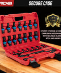 Swivel Impact Socket Set 27-Piece Three Eighths Inch Drive Heavy Duty CR-MO With 6-Point Wobble Sockets in red case