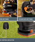 20V Cordless Seed Spreader with 6 Speed and 8 Flow Rate Settings for Lawns, shown with edge-control deflector on grass