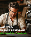Man wearing Clear Safety Glasses 2 Pack For Men And Women, Anti Fog And Scratch Resistant, ANSI Z87.1 Eye Protection, Lightweight