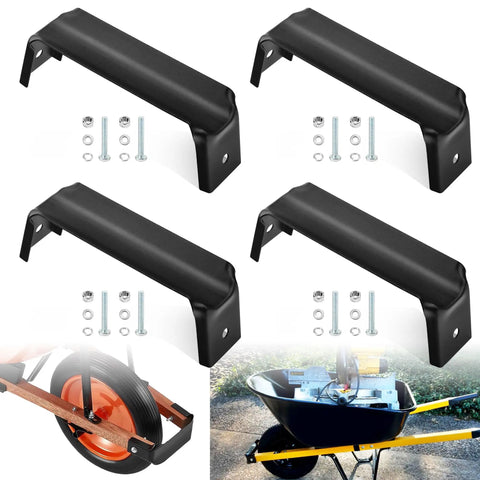 4 Pack Heavy Duty Black Steel Wheelbarrow Axle Bracket Set Replacement Accessories For Gardening, Farms, and Standard Wheelbarrows