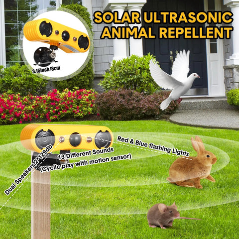 Solar Outdoor Motion Sensor Alarm Kit, 129dB Loud Noise Maker With Strobe Light, 13 Sound Detector, animal deterrent in garden