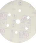 Hookit Finishing Film Abrasive Disc 260L P800 6 Inch Dust Free Aluminum Oxide Finish Sanding Disc For Auto Body Work With 5 And 6 Hole Designs Long Lasting Cut 100 Discs Per Carton, showing back view with 6-hole pattern.