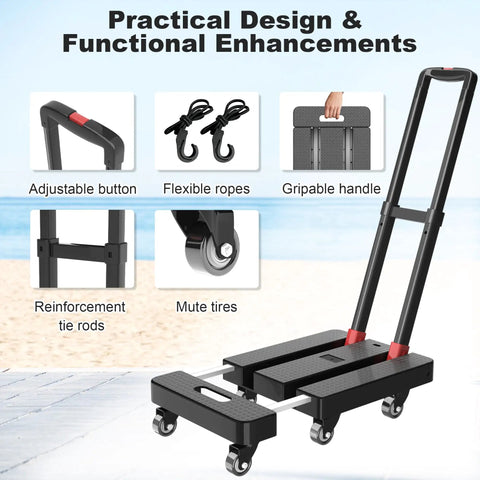 Foldable Dolly Cart With 500 Lb Capacity, Built Like A Tank, Six Wheel Design, Heavy Duty Hand Truck On Wheels, features close-up