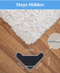 Non Slip Triangle Rug Grippers 16 Pack For Area Rugs Dual Sided Rug Pads For Hardwood Floors And Tiles Reusable Adhesive Carpet Tape That Keeps Rugs Staying Put From Curling Or Slipping Black under corner of white rug on hardwood floor