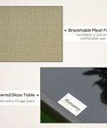 Breathable mesh fabric and tempered glass table of Two Outdoor Gliders And Glass Top Bistro Table Set with Steel Frame