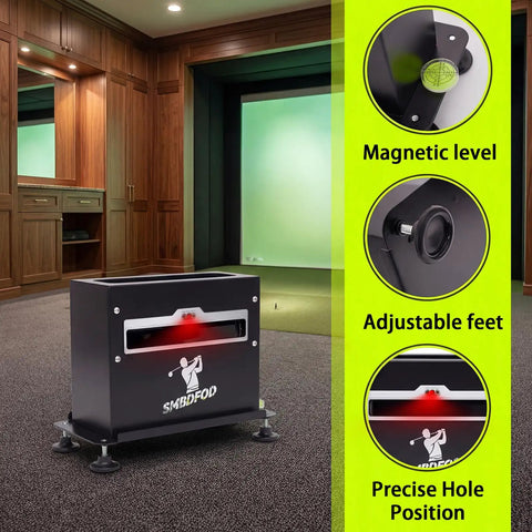 Rugged Protective Case With Built In Level For Launch Monitors Like SkyTrak Plus, Metal Shield, And Four Adjustable Feet in golf room