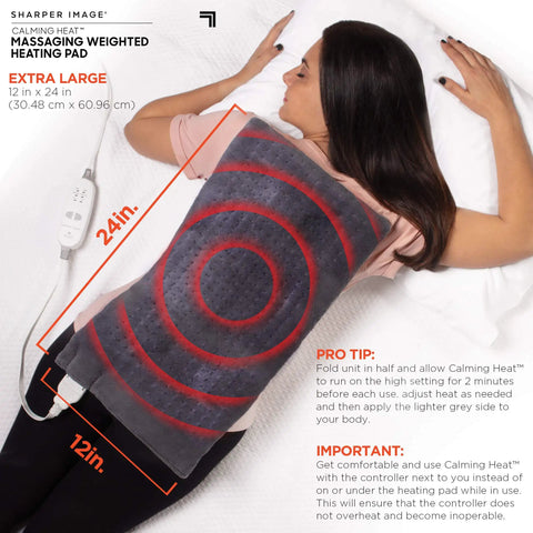 Weighted Heating Pad With Calming Heat And Massaging Vibrations, 3 Heat Levels And 6 Massage Settings, 12x24 inches on person's back