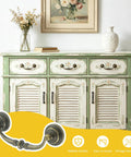 Straight Up Sturdy Bronze Cabinet Handles 4 Inch Hole Centers 4 Pack displayed on vintage green cabinet with floral decor.