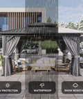 Front view of Hardtop 10x14 Gazebo With Aluminum Frame And Double Galvanized Steel Roof Outdoor Metal Pavilion With Netting And Curtains For Backyard Patio Or Deck Great Ventilation Shade And Cool Comfort