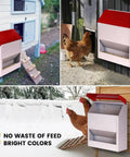Heavy Duty Galvanized Wall Mount Chicken Feeder Designed To Kickstart Your Flock With A Secure Tilt Lid All Season Weatherproof Hanging Poultry Grain Dispenser For Backyard Coop Zero Hassle Auto Trough Holds Twenty Three Pounds, featuring chickens near the feeder.