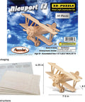 Packaging and instructions of Nieuport 17 Wooden Airplane Model Puzzle Kit displayed with assembled wooden model and pieces.