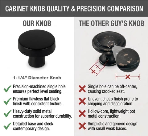 Comparison of Flat Black Cabinet Knobs 10 Pack Round One And One Quarter Inch Solid Zinc Metal Matte Finish Sleek.