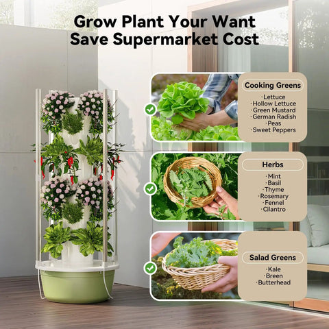 Indoor Vertical Hydroponics Growing Tower With 7 Layer 28 Pod System And Foldable LED Light For Vegetables Herbs And Fruits Space Saving Home Garden Setup near window