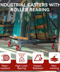 Industrial cart with Heavy Duty Polyurethane Caster Wheels Set of 4 5x2 Inch, holding glass panels on smooth floor