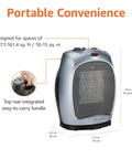 Oscillating Ceramic Portable Indoor Space Heater With 1500W Fast Heat 3 Settings 45 Degree Oscillation Compact Silver