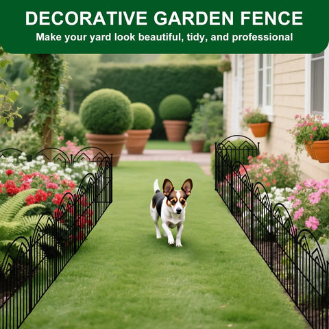 17 Inch Tall Garden Fence Set 28 Foot Long Arched Rustproof Metal No Dig Border Fencing With Stakes for flower beds and lawns