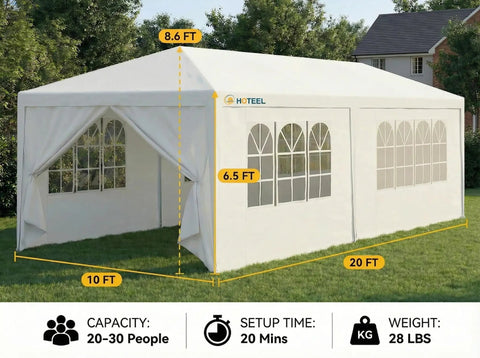 10x20 Ft Party Tent Canopy With Six Removable Sidewalls, Waterproof Outdoor Shelter For Backyard Patio Weddings And BBQs