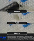Close-up of Beast Archery And Crossbow Target Up To 400 FPS With Easy Arrow Pull featuring Spylar mesh showing shoot, pull, renew process.