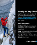 Climber using Raptor Ice Tool for Technical Ice Climbing and Mountaineering with Dope Modular Picks on icy waterfall route