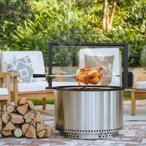 Santa Maria Style Rotisserie Rotating System for Solo Stove Yukon 27 Inch Smokeless Fire Pit with chicken roasting