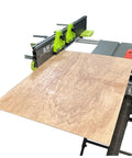 Versatile 36-Inch XT XTENDER Table Saw Fence System - 5-Inch Tall Design shown in use with plywood on table saw