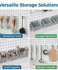 Heavy Duty Pegboard Hooks Kit With 90 Pieces For Garage And Workshop Organization displaying tools, hardware, craft, and kitchen items.