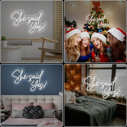 She Said Yes Neon Sign Led Light For Weddings And Parties White 60cm Bride Glow Sign Custom Neon Sign For Bedroom Or Party Room Decor Romantic Vibe Wedding Reception Accent