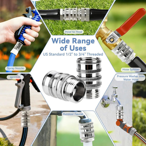 5 Pack Stainless Steel Garden Hose Quick Connect Fittings No Fuss Quick Release Adapters One Half To Three Quarter Inch GHT