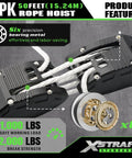 Heavy Duty Block And Tackle Pulley System With 5 To 1 Lift 1000 Lb Working Load 2000 Lb Break Strength 50 Ft Rope Hoist With 2 Soft Loops