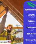 Construction worker leveling roof with Plastic Peel Away Stackable Shims For Leveling 2000 Piece Set, 3 3/16 Inch Length.