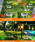 Instructions for installing 12 LED Solar Disk Lights For Outdoor Pathway And Garden Waterproof Ground Lights with sunlight tips.