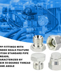 56 Piece BSPP Hydraulic Hose Caps And Plugs Kit with metal components and hydraulic pump background