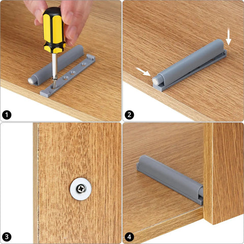 Installation steps for Push To Open Door Opener Latch With Screws 20 Pack Soft Close Cabinet Damper Hardware.