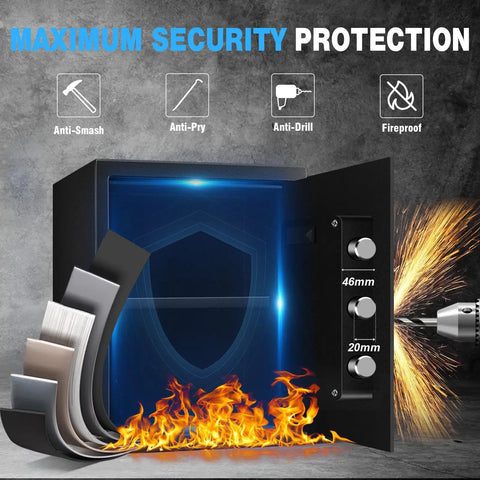 Open view of Two Point Eight Cu Ft Steel Electronic Safe Box For Home And Office With Digital Lock showing fireproof feature