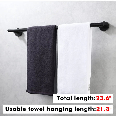 Matte Black Towel Bar Wall Mount For Bathroom And Kitchen No Fuss Easy Install 23.6 Inch Stainless Steel with two towels