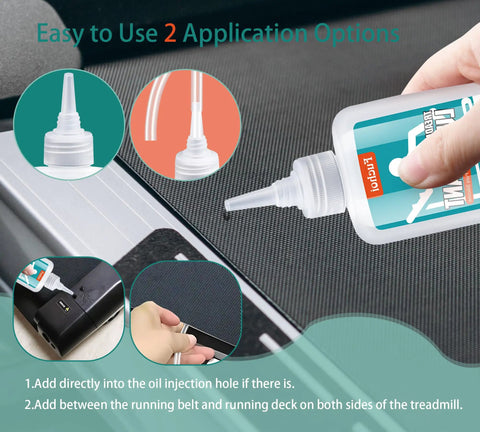Demonstrating use of Premium Treadmill Belt Lubricant 7oz 200ml Silicone Lube For Smooth Belt Motion No Mess Easy Apply Tubes