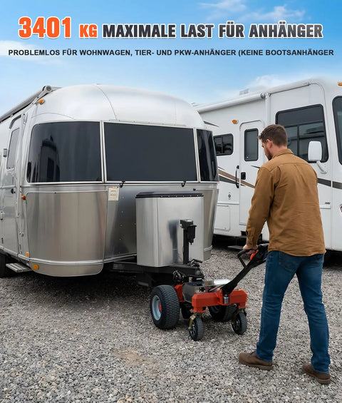 Heavy Duty Electric Trailer Dolly 7500 Lbs Max Capacity With Powerful 800W Motor And 48V Lithium Battery includes dual hitch balls in use.