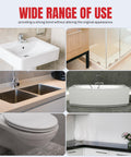 Clear Silicone Caulk Sealant For Kitchen And Bathroom, Waterproof And Crack Proof, Indoor Outdoor Use, 150 Ml Tube shown sealing sinks, showers, tubs, and edges.